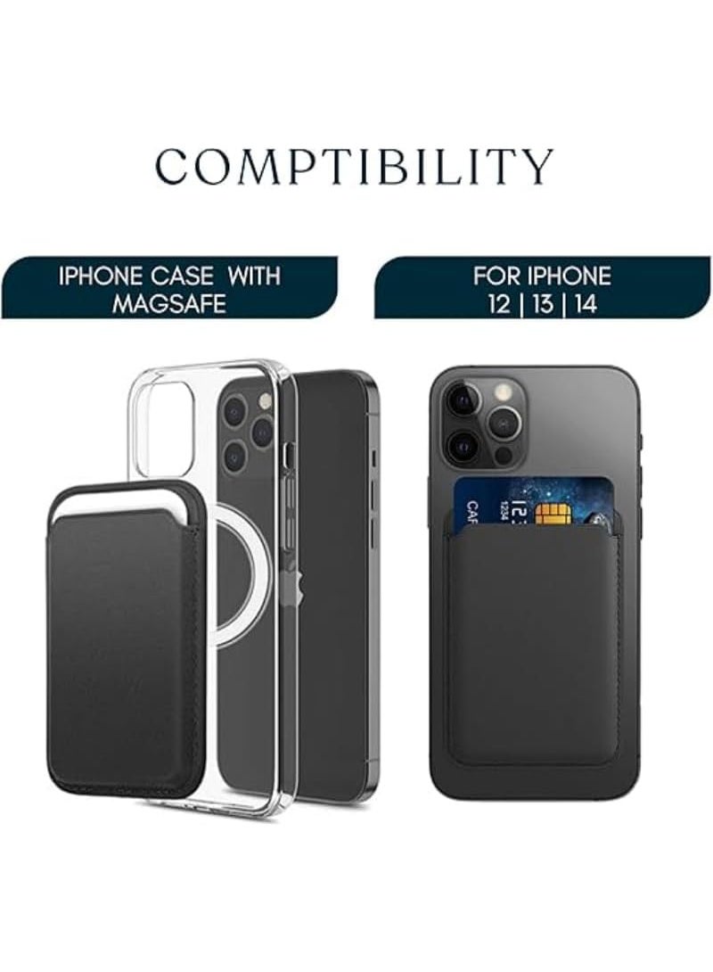 Leather Wallet Card Holder, Supports Magnetic Charging, Scratch Resistant, Shockproof, Stylish Design with All-Around Protection for Daily Use iPhone 12/13 and 15 Pro max All Models (Mini/ Pro/Pro Max) - Black - Image 4